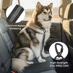 Dog Seat Belt for Car Seatbelt Clip or Hook Latch, Adjustable Reflective Bungee Dog Leash with Locking Zinc Alloy Carabiner, Elastic Buffer, Fits Most Cars/SUVs/Trucks (Black)