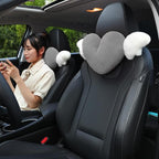 2 Pack Heart Shaped Cute Car Headrest Pillow with Angel Wings - Comfortable Soft Head Rest Cushion Kawaii Car Accessories Neck Pillow for Driving Travelling Office Home Decor - Grey Love Heart