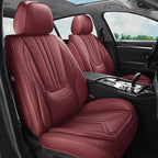 Car Seat Covers, Premium Leather Car Seat Covers, Waterproof and Breathable Seat Covers, Universal Car Seat Protector Fit for Cars, Trucks, SUVs, Pick-ups (Wine Red, FullSet)