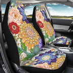 Boho Mandala Flowers Print Car Front Seat Cover Set of 2, Auto Bucket Seats Protector Universal Car Accessories Interior Decor for Women Men