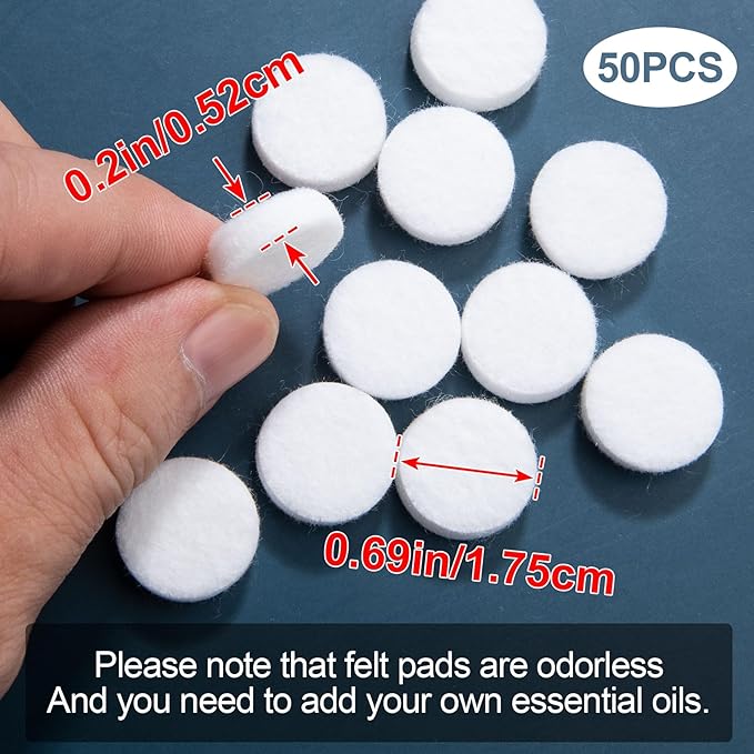 50Pcs Car Air Freshener Refill Felt Pads, 17.5MM/0.7inch Unscented White Air Freshener Replacement Pads Oil Perfumes Refill Tablets for Car Air Freshener Vent Clips Car Diffusers