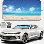 1-Piece Windshield Sun Shade - Foldable Car Front Window Sunshade for Cars SUV Truck Heat Blocker Visor Protector Blocks Max UV Rays and Keeps Your Vehicle Cool (SMALL = 59 x 28.5 inches, Sunny Beach)
