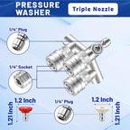Triple Pressure Washer Nozzle, 3-in-1 Power Washer Tips, 3 Nozzles for Pressure Washing with 12PCS Power Washer Spray Nozzles (0, 15, 25, 40 Degree), 1/4 Inch Quick Connect, 5000 PSI
