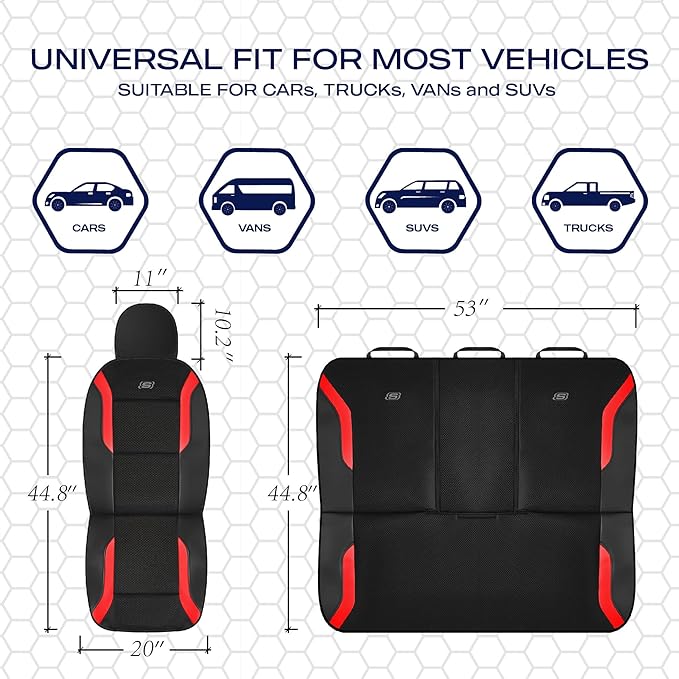 Skechers Memory Foam Car Seat Covers, Air Cool Mesh Thick Seat Covers, Car Seat Full Sets, Airbag Compatible, Automotive Comfort Protection for Most Cars,Vans,Trucks, SUVs,Red