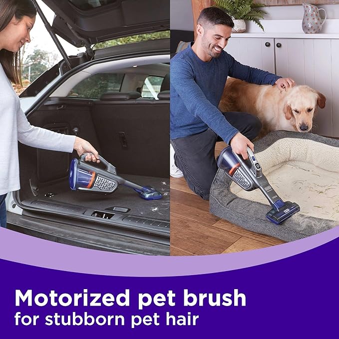 BLACK+DECKER dust buster Handheld Vacuum Cordless, Pet Hair Vacuum, Portable for Home and Car with Pet Brush, Rechargeable, Powerful Suction, Washable Bowl Filter,furbuster AdvancedClean (HHVK515JP07)