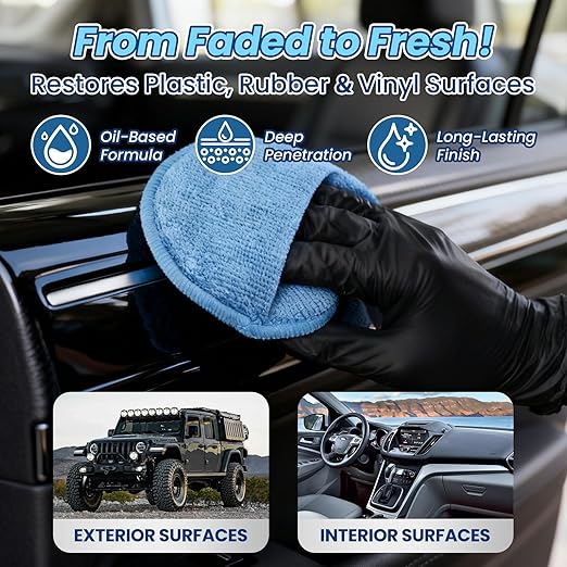 Plastic Restorer for Cars, Deep Black Trim Restorer for Faded Plastic, Rubber & Vinyl | Long-Lasting Shine & Protection | Easy Apply Auto Detailing Formula, 5 oz