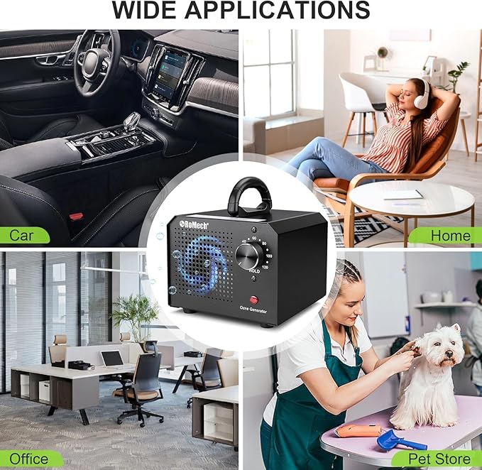 ROMECH Ozone Generator 65,000mg/h, High Capacity Ionizer Air Purifier Ozone Odor Eliminator for 6000sq.ft. Home, Car, Basement, Kitchen (Black)
