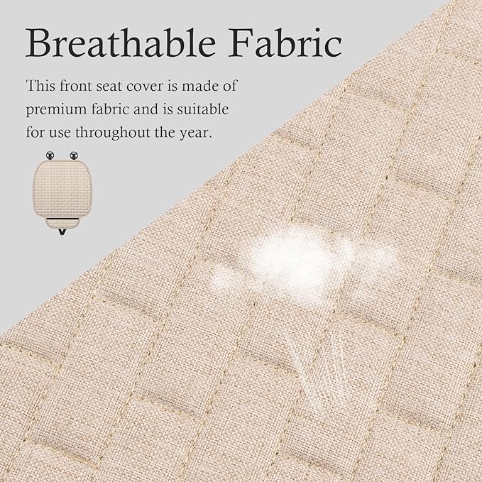 Car Back Seat Cover,Non-Slip & Breathable Bench Seat Cover with Side Pockets for Car Storage & Protecting Interiors,Universal All-Season Seats Back Protector for Most Cars (Front Seat Cover/Biege)