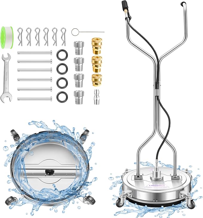 20" Pressure Washer Surface Cleaner with 4 Wheels and Dual Handle, Power Washer Attachment for Cleaning Concrete, Patio, Sidewalk, Deck and Driveways - PWS 20