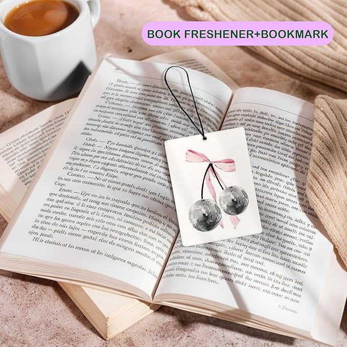 Cute Pink Air Freshener for Car, Coquette Pink Bow Funky Y2K Disco Ball Ace Card Lips Air Freshener Hanging 3 Pcs for Cars Closet Drawer or Books, Girly Preppy Car Mirror Decor for Women