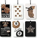 Trendy Leopard Print Lucky 8 Ball Car Air Freshener 6 Pcs, Retro Coquette Bow Cheetah Poker Hanging Air Freshener for Bar Cars Closet Drawer Books, Girly Car Accessories Mirror Decor for Women