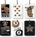 Trendy Leopard Print Lucky 8 Ball Car Air Freshener 6 Pcs, Retro Coquette Bow Cheetah Poker Hanging Air Freshener for Bar Cars Closet Drawer Books, Girly Car Accessories Mirror Decor for Women