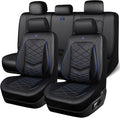 CAR PASS Luxury Nappa Leather Seat Covers Full Set, Water Resistant Faux Leather Seat Cover with Lumbar Support, Breathable Automotive Seat Covers Universal Fit for Sedan SUV Van Truck, Black Blue