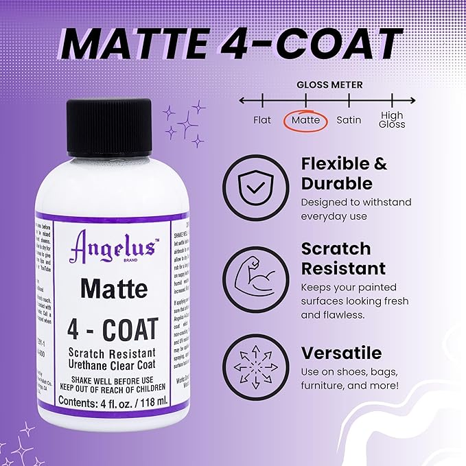 Angelus Matte 4-Coat Scratch-Resistant Leather Sealer – Durable, Flexible, Clear Coat Protection for Leather Shoes, Bags, Jackets & More - Matte Finish - 4 Fl Oz