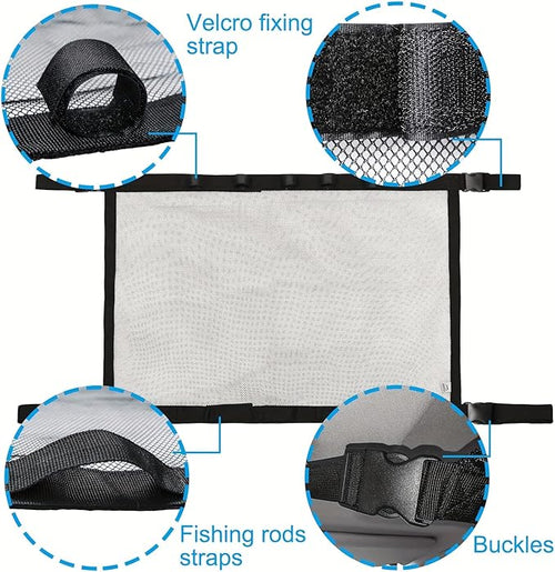 1 Piece Car Fishing Rod Holder, Roof Storage Mesh Bag, 31.5 x 21.3 Inches Reinforced Load Bearing Adjustable to Avoid SaggingDouble-Layer Mesh Organizer,Universal