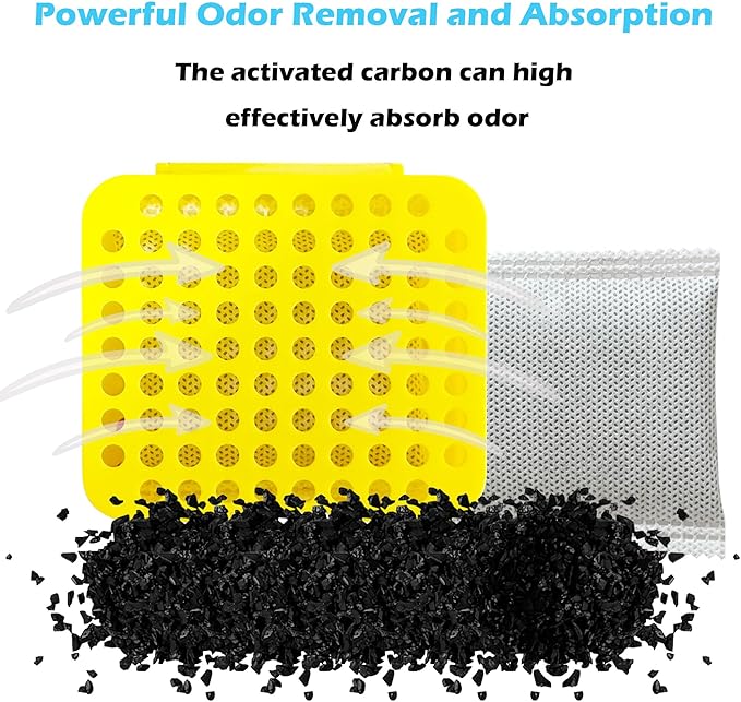 2 Pack Stick On Deodorizing Box, 12 Pack Odor Removing Refills for Trash Can, Activated Charcoal Odor Eliminator for Indoor Kitchen Trash/Diaper Pails/Wardrobe/Shoe Cabinet (Yellow)