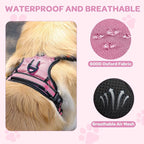 FURRYFECTION Plaid Dog Harness for Small Dogs, Reflective No Pull Adjustable Pet Vest with Front Clip, Leash, Easy Control Handle and Seat Belt, Pink, S