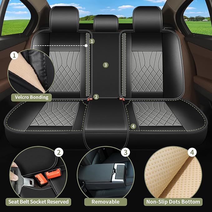 Full Set Car Seat Covers for Subaru Outback SUV 2010-2025 2026 - Breathable Perforated Faux Leather - Compatible with airbags - Black&Grey