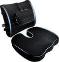 GESQUARE 3-Piece Memory Foam Seat Cushion & Lumbar Support Pillows Set – Adjustable Back Support for Office, Car & Gaming Chairs – Tailbone & Coccyx Comfort for Long Sitting.