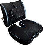 GESQUARE 3-Piece Memory Foam Seat Cushion & Lumbar Support Pillows Set – Adjustable Back Support for Office, Car & Gaming Chairs – Tailbone & Coccyx Comfort for Long Sitting.
