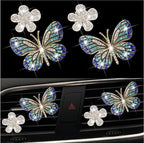 Bling Butterfly Air Vent Clips,4Pcs Blue Crystal Daisy Car Air Fresheners Vent Clips Car Diffuser Vent Clip Rhinestone Diamond Flower Decoration Bling Cars Accessories for Women ，Interior Accessories