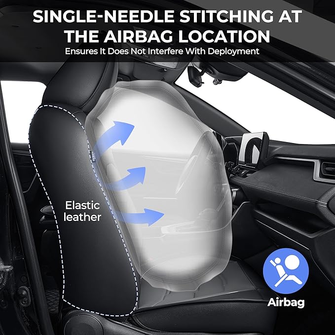 1:1 Custom Car Seat Covers Fit for Toyota RAV4 2019 2020 2021 2022 2023 2024 2025 2026 LE/XLE/XLE Premium/Limited (NOT for Hybrid) Full Set Faux Leather Waterproof Seat Protectors(5-Seat, Black&Grey)