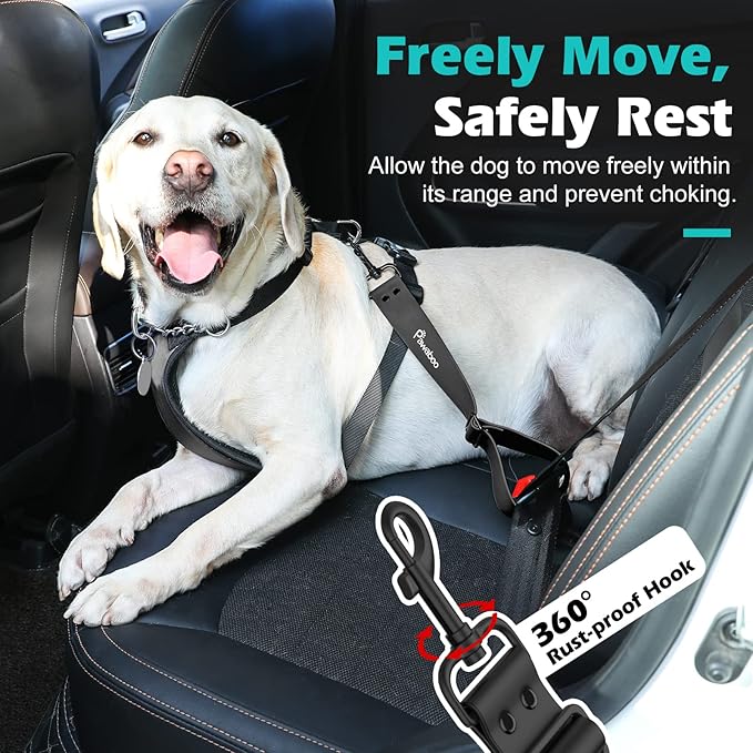 Pawaboo Dog Car Seatbelt, 20 in Adjustable Universal Pet Safety Belt, Chew-Proof Dogs Car Restraint with Adjustable Strap, PVC Shell Dog Seatbelt Harness, Dogs Leash with 360° Hook, Black