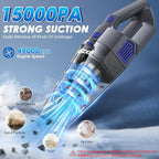 Handheld Vacuum Cordless, 15000PA Strong Suction Hand Held Car Vacuum Cleaner Rechargeable, Portable Hand Vacuum with Multi-Nozzles & Washable Filter for Home Office, Car, Pets