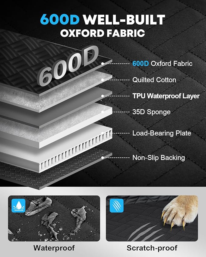Kohree Dog Car Seat Cover for Small Dogs, Hard Bottom Dog Car Seat Cover for Back Seat with Pipe Waterproof 600D Car Hammock for Dogs Pet Back Seat Extender for Cars SUV Truck-S
