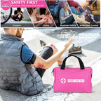 Car Emergency Kit with Portable Air Compressor - Roadside Assistance Emergency Kit with Jumper Cables, First Aid Kit, Auto Tool Set, Winter Safety Kit for Women, Men, Teen (Pink)
