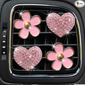 4 Pcs Pink Heart & Flower Pandent Air Vent Clips,Bling Heart and Flower Air Fresheners Vents Clips Diamond Car Interior Decor Bling Cute Car Accessories Decoration for Women+ Sunflower Mask Hook