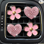 4 Pcs Pink Heart & Flower Pandent Air Vent Clips,Bling Heart and Flower Air Fresheners Vents Clips Diamond Car Interior Decor Bling Cute Car Accessories Decoration for Women+ Sunflower Mask Hook