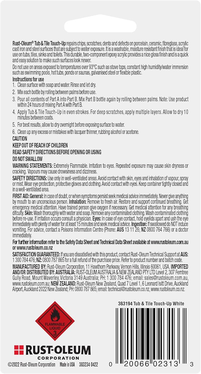 Rust-Oleum 244166 Tub And Tile 2-Part Touch Up Paint, White