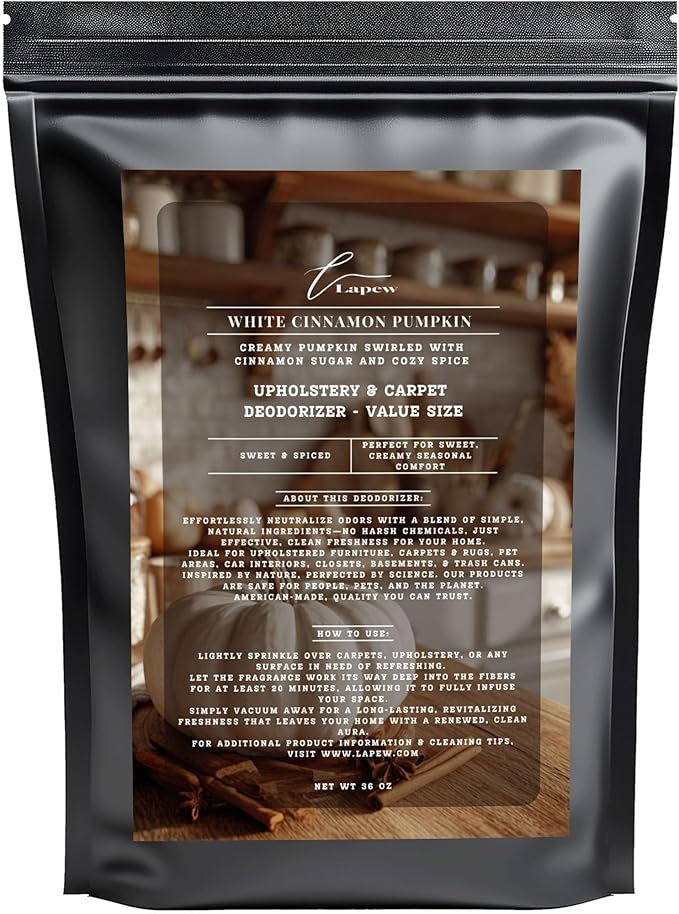 Lapew White Cinnamon Pumpkin Carpet Deodorizer Powder - Pet Safe Freshener for Vacuuming | Scented Odor Eliminator for Home | 36 oz