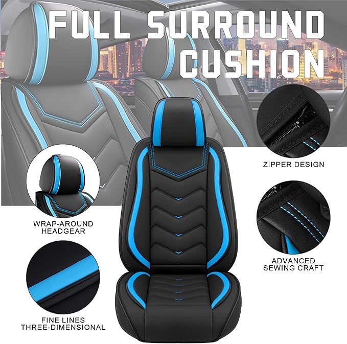 CTDS Car Seat Covers for Nissan Pathfinder 2000-2026, Stylish Sport Seat Cover, Premium Nappa Leather Car Seat Cover. Automobile Seat Covers Sets.(Standard 2 Seats/Black Blue)