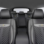 PU Leather Car Seat Covers Full Set – Waterproof seat Cover for Cars，3D Foam Support Automotive seat Covers ，Airbag Compatible, Universal Fit for Cars SUVs Trucks Sedans（Black/Grey）