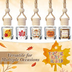 Boao 15 Pcs Thanksgiving Hanging Car Air Freshener Diffuser Bottles Empty Bulk Fall Perfume Glass Bottle Pendant Refillable with Maple Leaves Cards & Stickers for Essential Oil Fragrance Ornament