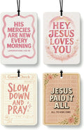 Pink Christian Car Air Freshener 4 Pcs, Inspirational Religious Bible Verse Hanging Air Freshener for Cars Closet Drawer Books, Preppy Christian Car Accessories Mirror Decor for Women
