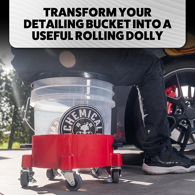 Chemical Guys Creeper Rolling Bucket Dolly - Heavy Duty Mobile Dolly Cart for Car Wash, Detailing, and Garage Use, 5 Caster Wheels with 360° Rotation, Fits Standard 3.5 to 7.5 Gallon Buckets