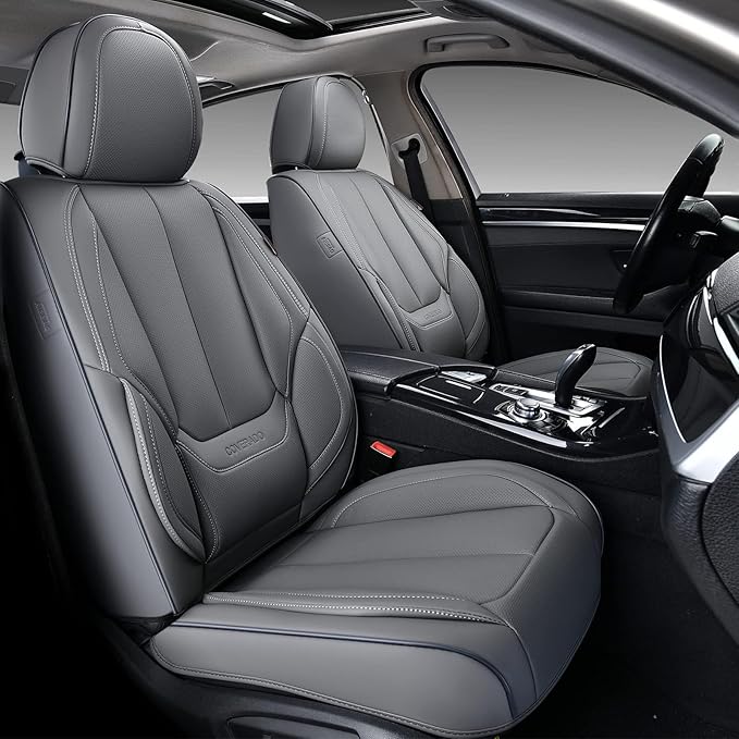 Coverado Car Seat Covers Full Set, Seat Covers for Cars, Gray Car Seat Protector Waterproof, Nappa Leather Car Seat Cushion, Car Seat Covers Front Seats and Back Fit for Most Cars