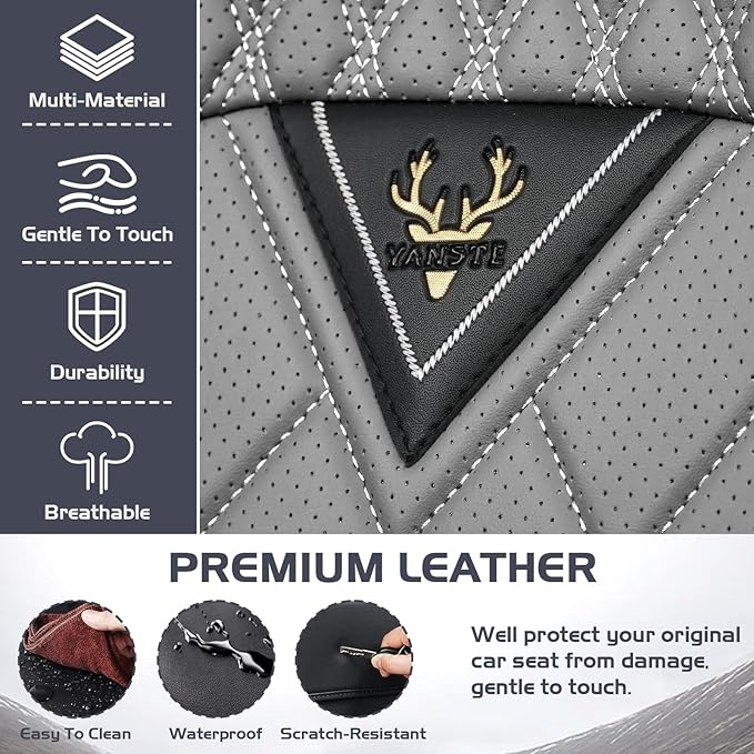 Truck Seat Covers for Chevy Silverado 1500 2007-2026, Waterproof Premium Leather Full Coverage Car Seat Cover, Muscle Sport Style Auto Interior Seat Cover Sets (Front Set/Black Gray)