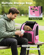 Pecute Cat Backpack Carrier Expandable, Pet Backpack for Cats & Small Dogs Up to 11lbs, with 4-Side Breathable Mesh, Multi-Entry & Lockable Zippers for Travel, Hiking, Camping - Hands Free, Pink