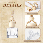 BBTO 200 Pcs Hanging Car Diffuser Bottles Bulk, Empty Clear Glass Air Freshener Bottles with Wooden Cap for Perfume Essential Oils Fragrance Aromatherapy Ornament(Cube)