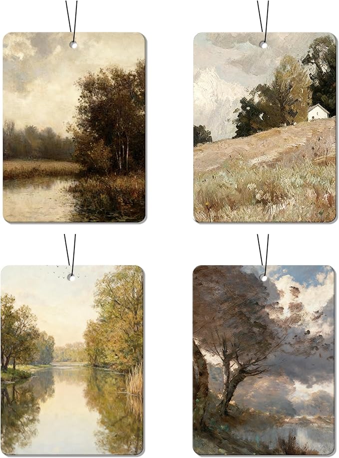 Vintage Landscape Air Freshener 4 Pcs, Artistic Nature Scene Hanging Air Freshener for Cars, Closet, Drawer, Home Decor for Art & Nature Lovers, Gift for Women