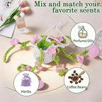 Crochet Car Air Freshener, 8ml Empty Refillable Oil Diffuser Bottle with Hanging Crochet Lightpink Daisies Plant & Hanging Tools, Car Rearview Mirror Diffuser for Wall Art & Home & Office Decoration