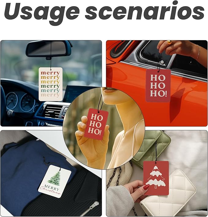 Christmas Car Air Freshener 4 Pcs - Merry Christmas Tree Winter Air Freshener Hanging Decor for Cars Closet Drawer Books, Gilry Winter Santa Tree Car Accessories Mirror Decor for Women