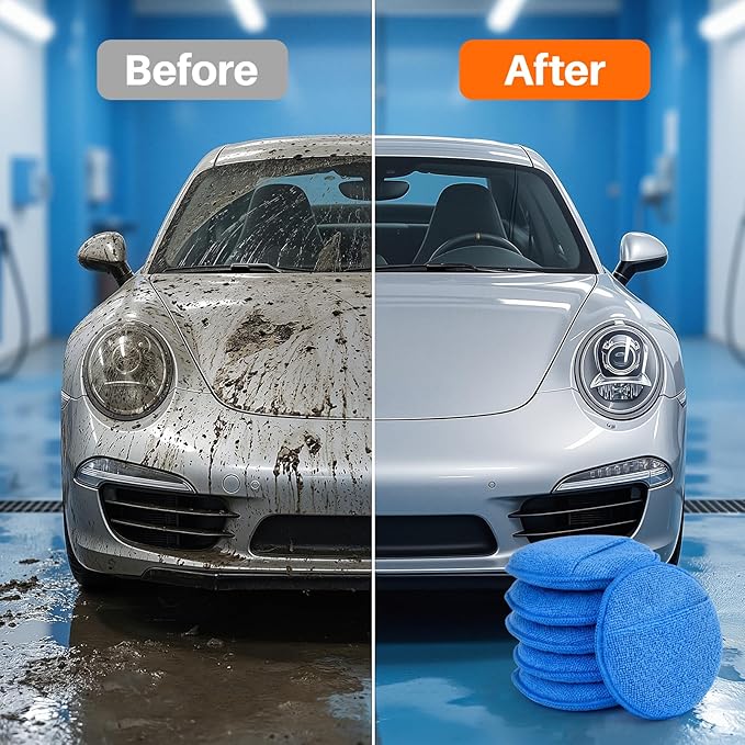 Microfiber Wax Applicator Pads, Car Wax Applicator with Finger Pocket, Buffing & Detail Polishing Foam Pads for Car Cleaning and Fine Polishing (5 inch, 12 Pack)