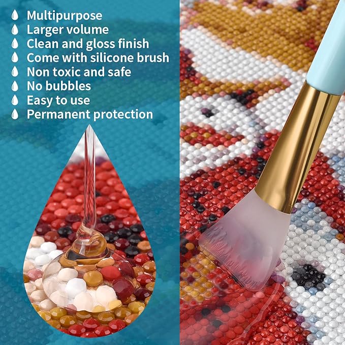 LANBEIDE Updated Diamond Painting Sealer 200ML with Silicone Brush 3 Packs, 5D Diamond Painting Glue Sealer for Dimaond Painting Coasters Permanent Hold & Shine Effect for Jigsaw Puzzles (21 OZ)