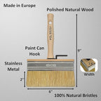 Set of 3 4, 5, 6 Inch Stain Deck Wide & Thick Paint Brushes - High European Quality - Natural Bristles - for Home, Wood, Walls, Art, Trim & Furniture - Acrylic, Oil, Stain, Chalk & Latex Paints