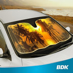 BDK Golden Sunset Palm Trees Front Windshield Sun Shade Accordion Folding Cute Car Window Shades for Truck & Car Sunshade Shield for Sun UV Rays - Visor Protector Keeps Vehicle Cool - 58 x 27 inches